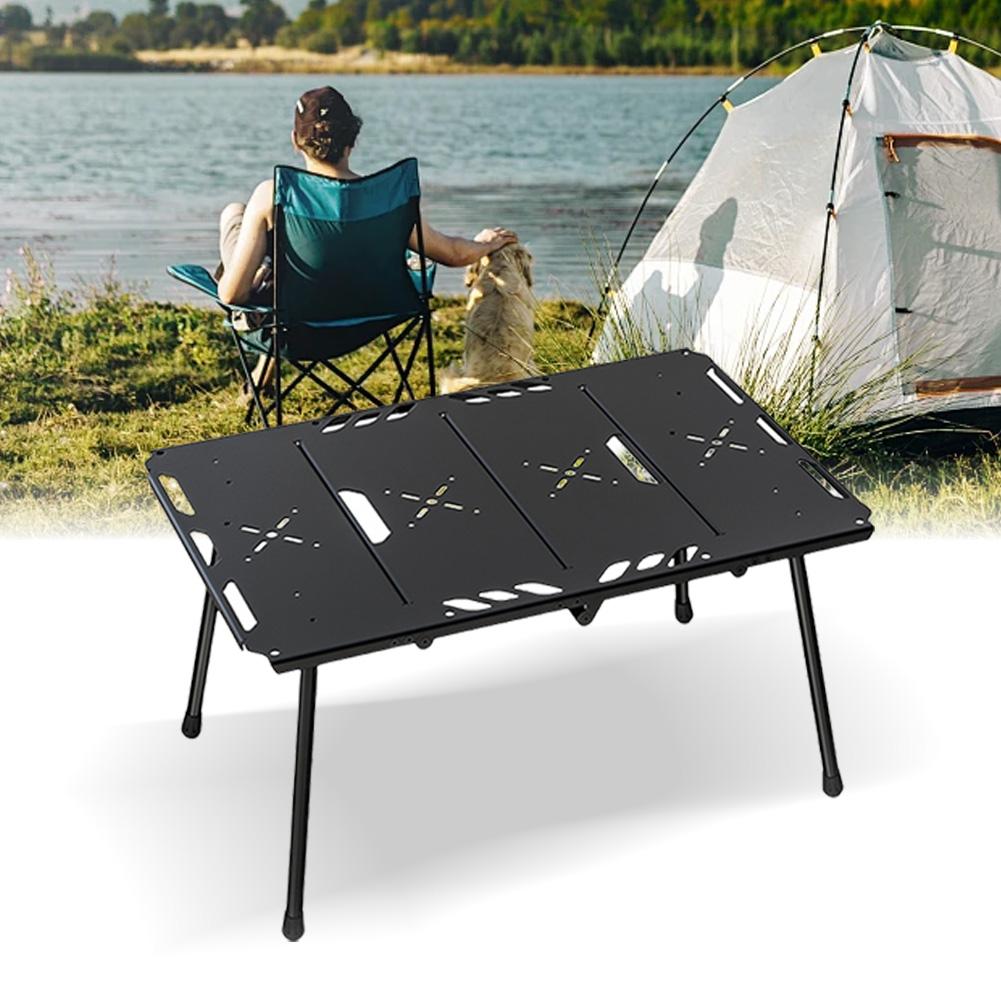 4-Fold Portable Barbecue Table with Carry Bag Lightweight Foldable Table Collapsible Camping Table for Backpacking Hiking