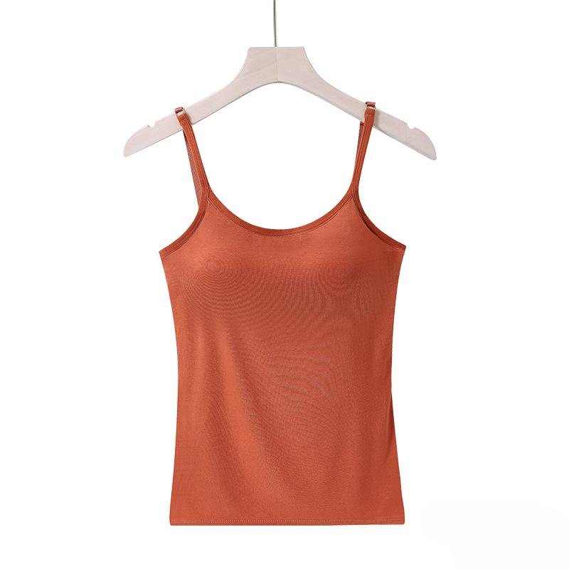 Summer Sleeveless Padded Shirt Strap Basic Tank Top Women Camisoles Tops with Built In Bra