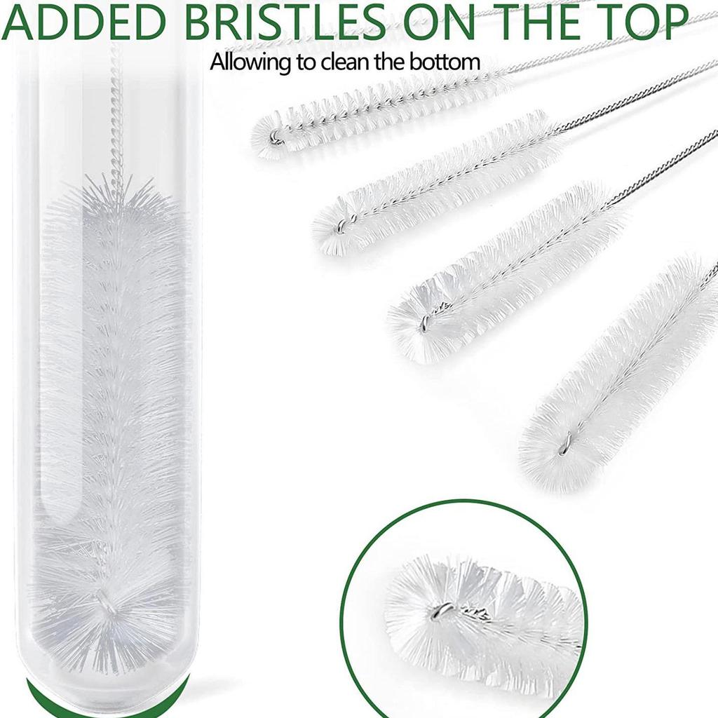 Szczotka ze stali nierdzewnej z długim uchwytem i nylonowym włosiem: Idealne do czyszczenia szklanych pojemników, probówek i butelek na wodę
