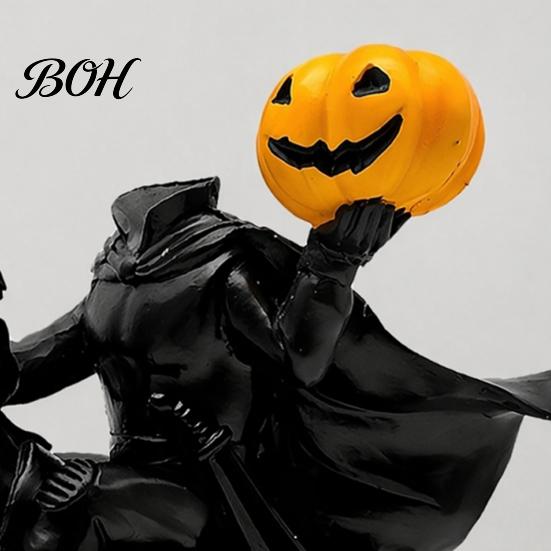 Decorative Resin Horseman Headless Statue with Pumpkin, Horror Knight Holding Pumpkin Unique Holiday Gift Ornament, Halloween Horse Sculpture