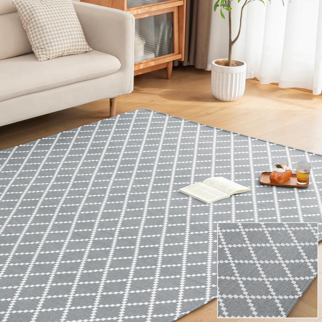 Sun Deco Tatami Stylish Checkered Comfortable for All Living Room Nordic Floor Compatible with Heated Geometric Dark Gray Rug, 1.5 Mat, Rug, Non-Slip,