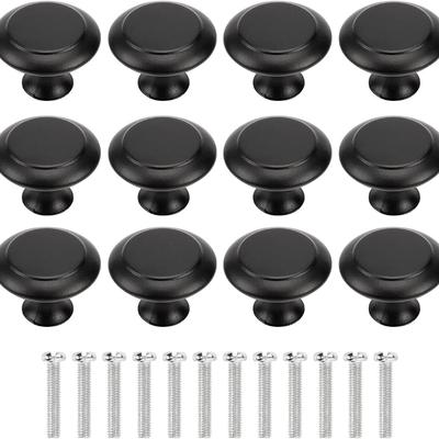Cabinet Knobs, 12Pcs Round Mushroom Drawer Knobs, Matted Black Drawer Handles Hardware Aluminum Alloy Modern Drawer Dresser Knobs Single Hole Cupboard