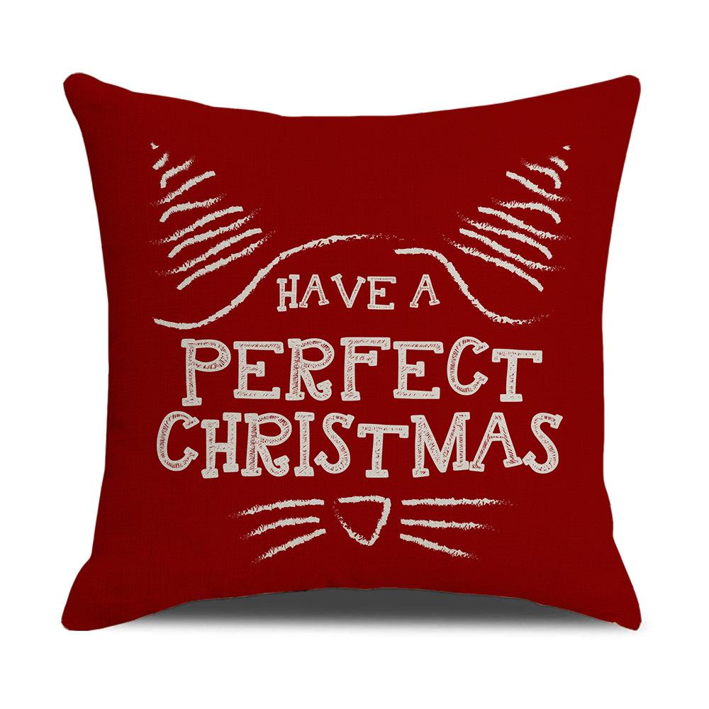 New Red and White Christmas Pillowcase Homewares Cartoon Elk Linen Sofa Pillowcase