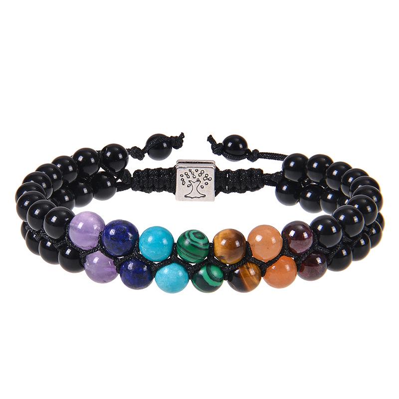 European & American Fashion Malachite Double-Layer Tree of Life Bracelet with Seven-Color Stones