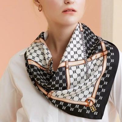 Black Check Pattern Silk Scarf Dcsc2e021