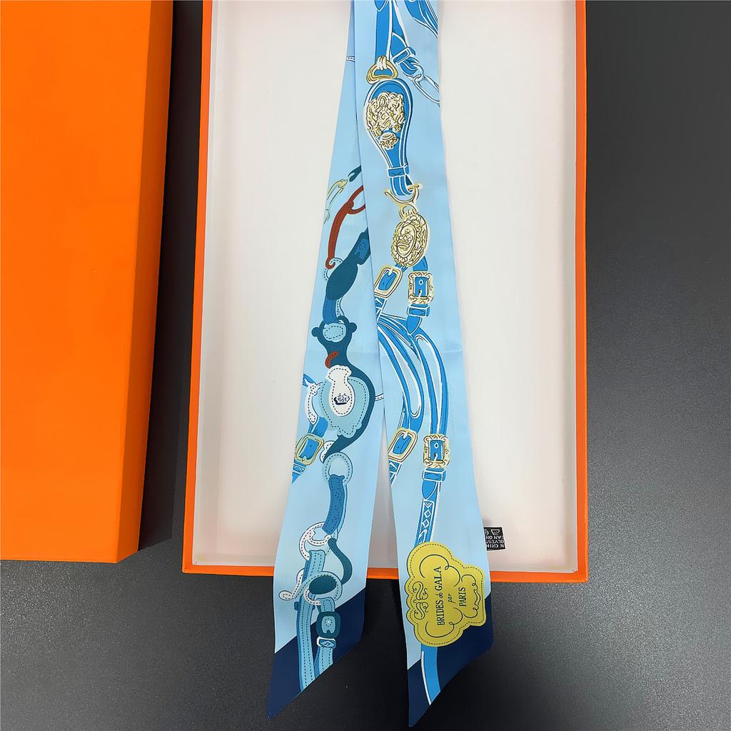 2024 Markendesign Karomuster Seidenschal Luxusschal Damen Foulard Schmaler Taschenschal Halstuch für Damen Mode Haar Stirnband