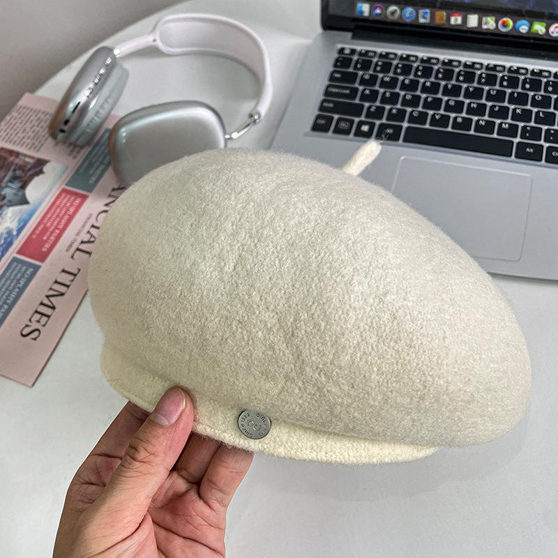 Woolen Beret Female British Retro All Match Octagonal Pumpkin Hat Japanese Style Literary and Artistic Little Painter Hat