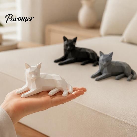 Minimalist Geometric Cat Figurines 3D Printed Figurine, Desktop Sculpture for Lovers, Creative Desk Accessories Women Nordic Style Small Animal Statue