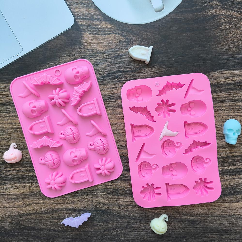 1/3 Stück 18 Mulden Halloween Silikonformen Geist Kürbis Fledermaus Schädel Hexenhut für DIY Halloween Schokolade Süßigkeiten Backform