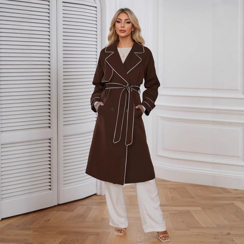 Womens Longline Trench Coat With Contrast