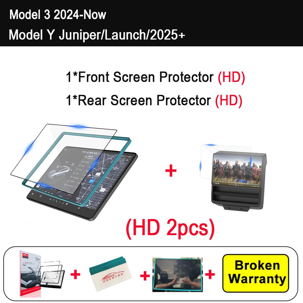 

Full Cover Tempered Glass Screen Protector for Tesla Model Y Juniper Model 3 2025 HD Glossy Matte Center Control Film Protection (HD) 2pcs
