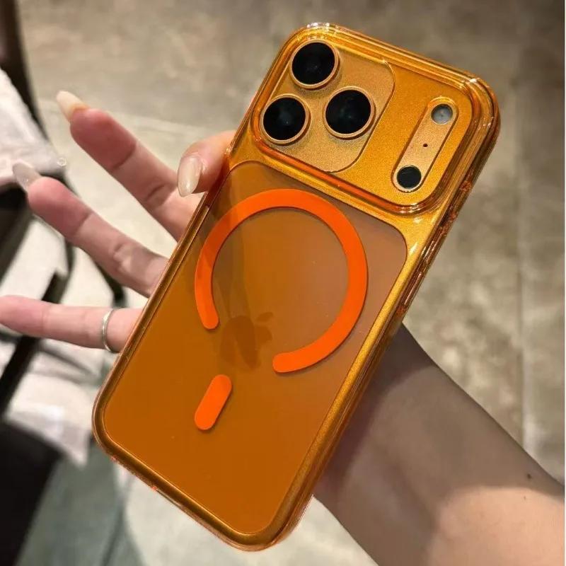 Luxus Transparentes Kabelloses Lade Magsafe Handyhülle für iPhone 17 Air 16Pro 15 17Pro Max Klare Linsenabdeckung Harte Rückseite