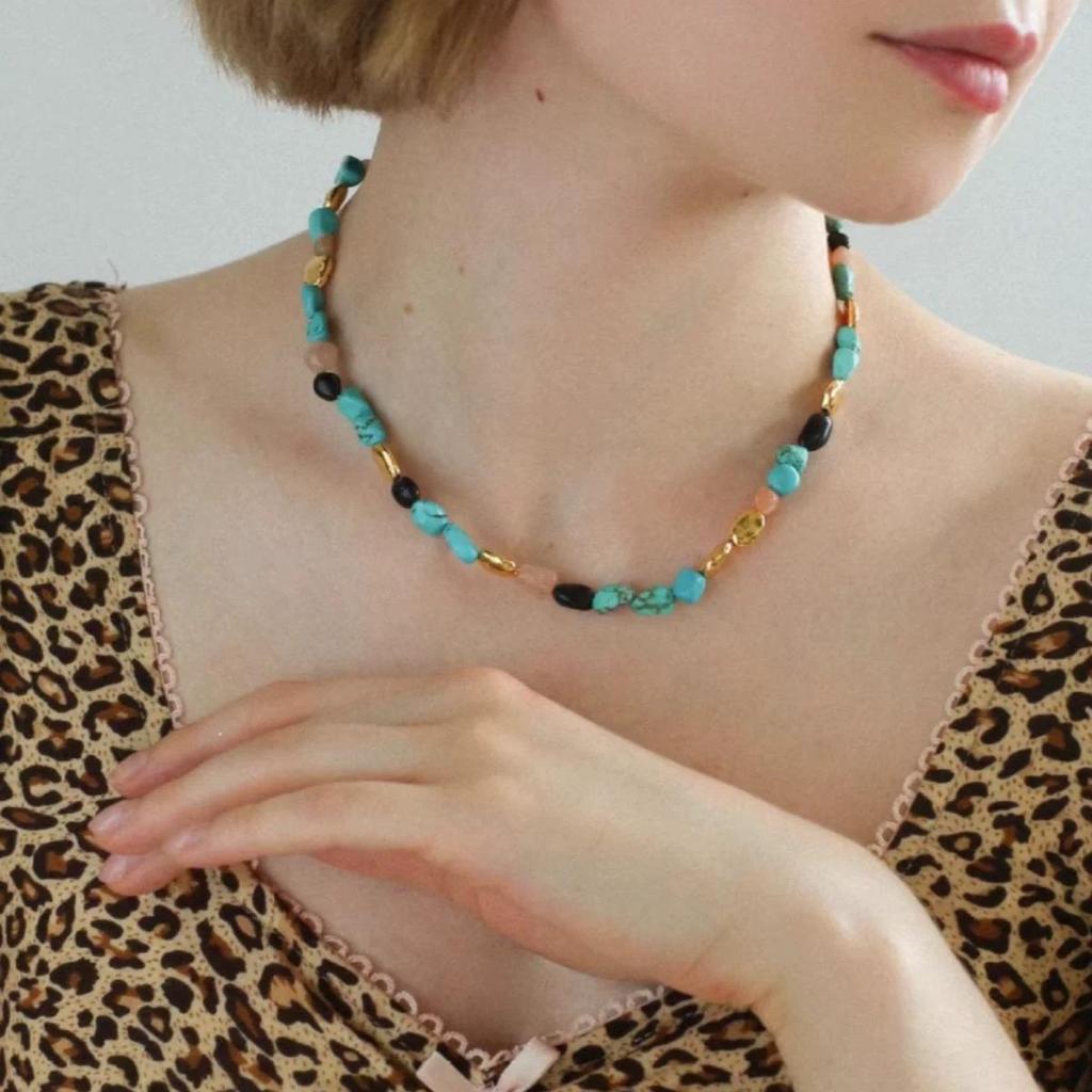Maillard Caramel Beaded Necklace - Colorful Holiday Style for Women