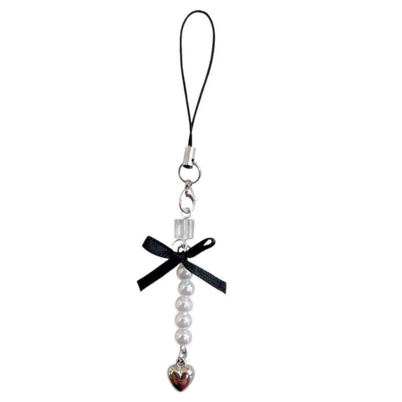 Sweet Phone Chain Strap Lanyard Bowknot Heart Bead Pendant Phone Charm Hanging Decoration Cute Phone Accessories