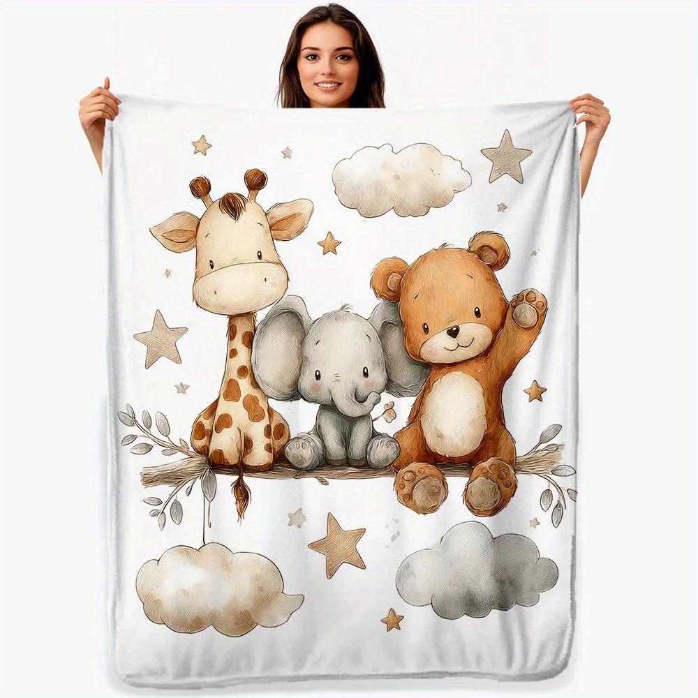 

Flannel Animal Print Blanket - Giraffe, Elephant, and Teddy Bear Pattern Blanket, Soft and Lightweight Bedding40x60 70x100cm28x39in