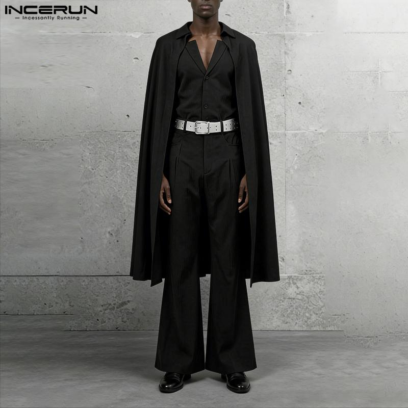 INCERUN 3PCS Men Lapel Neck Long Sleeve Cloak Blazer and Vest and Long Suit Pants Outfits