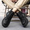 Color Matching Lace-up Platform Locomotive Boots Men's Trendy Casual Leather Boots Spring and Autumn Fashion Wear-resistant Tooling Shoes