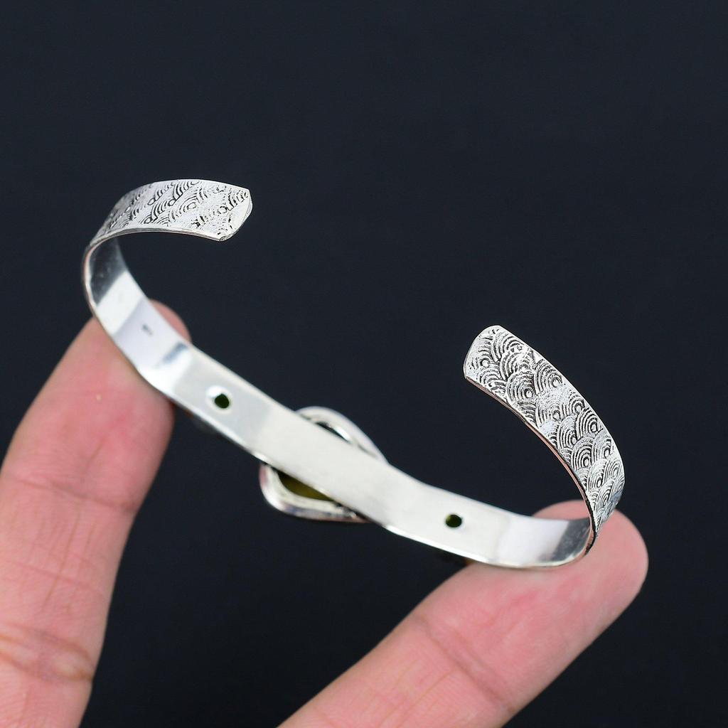 Sisters Day Sale Polychrome Jasper Stone Peridot Art Deco Boho Bangle 925 Silver