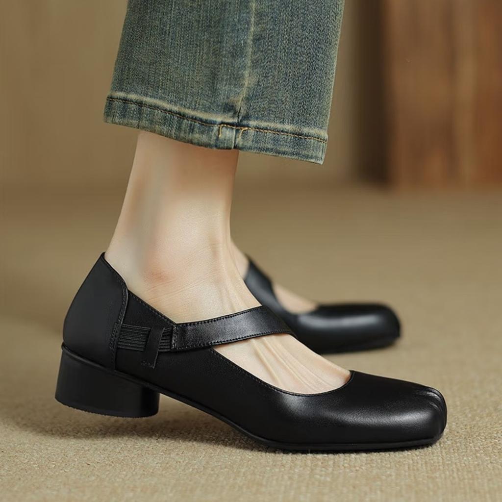 Cowhide version~ 2025 new soft-soled ballet shoes, square head flat-soled French single shoes, women's retro Mary Jane shoes