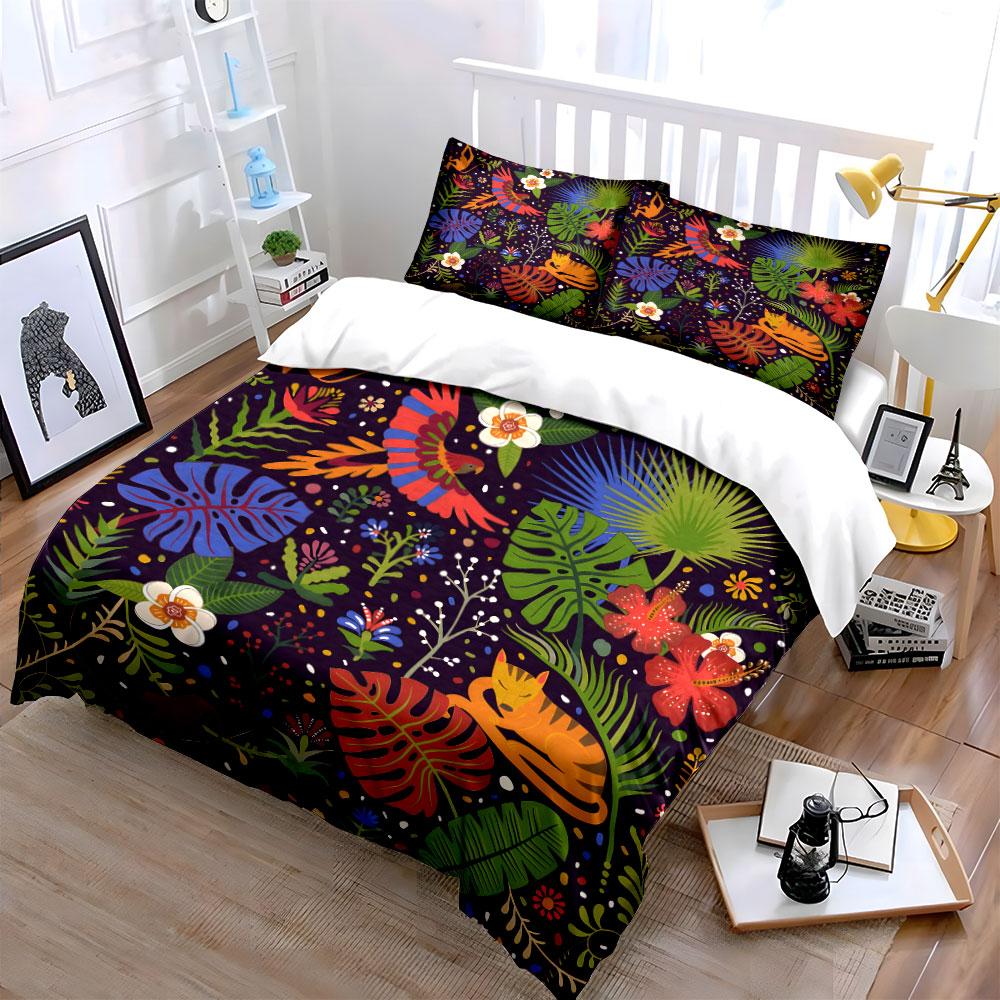 Tropical Jungle Wildlife Design Set  kid s and adults  bedroom decor, Exquisite three-piece bedding set gift 135x200cm