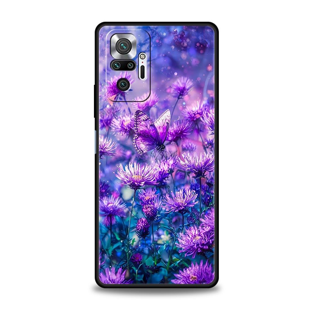 Art Purple Butterfly Phone Case Cover for Redmi 14C 10C Note 15 14 13 12 10 11 K40 Pro Plus 5G Shockproof Soft TPU Shell Fundas