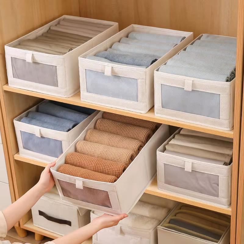 Clothes Storage Box For Household Visible Wardrobe Storage Organizers Foldable T-Shirts Jeans Underwear Pants Organizer Box