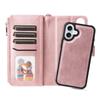 For iPhone 16 Plus Magnetic Leather Case Mobile Cover with Detachable Zipper Wallet Strap