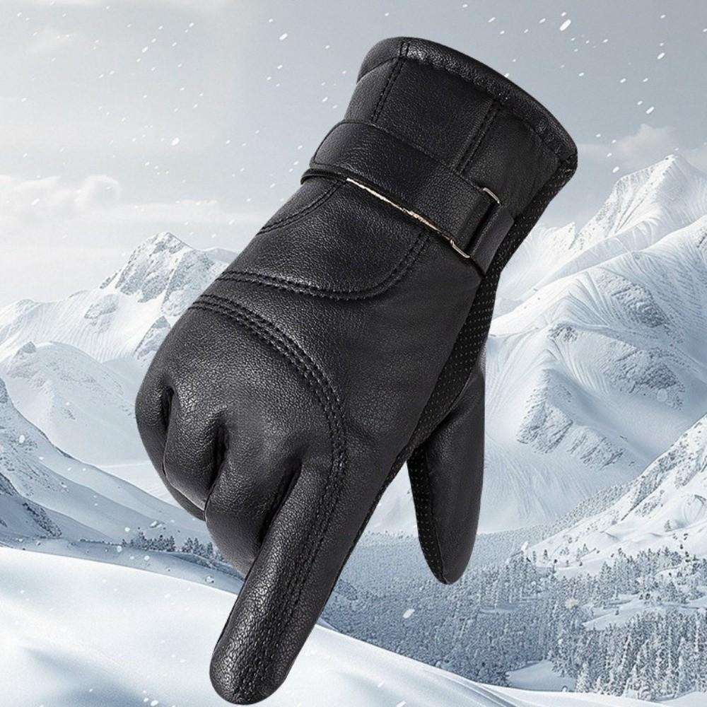 Multifunction Winter Ski Gloves Keep Warm Driving Gloves Fashion Men Leather Mittens  Cycling