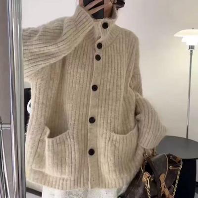 Autumn and Winter Korean Lazy Style Turtleneck Sweater Jacket Women's 2025 New Design Loose Knitted Cardigan Women