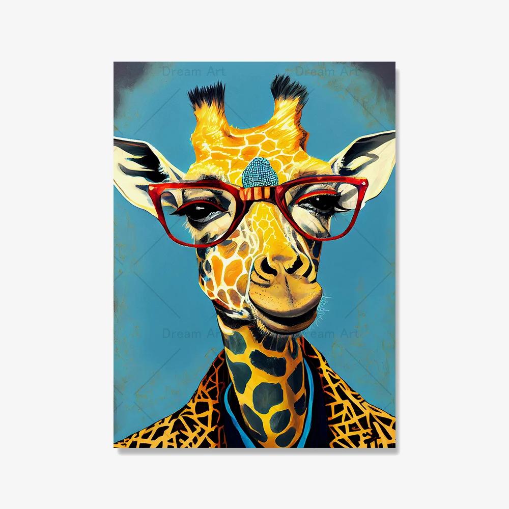 Fashion French bulldog lion giraffe portrait animal canvas painting posters and prints Scandinavian wall art painting for the living room