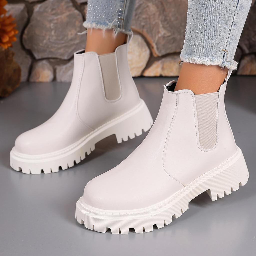 Fashion Women Ankle Boots Autumn Winter Classics Chelsea Boots Women Leather Platform Short Boots Outdoor Slip On Band Goth Shoes Women