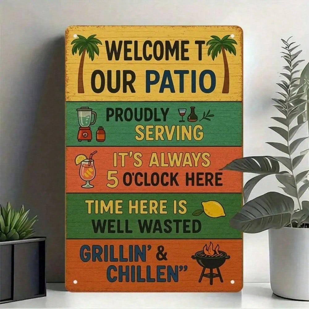 Vintage Tin Sign 8x12 Inch Grillin Chillin Metal Wall Art Outdoor Bar Decor Patio Rustic Plaque