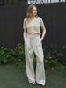 EIGHT DAYS A WEEK Ad700 Two-Tone Elastic Waist Pants Cream