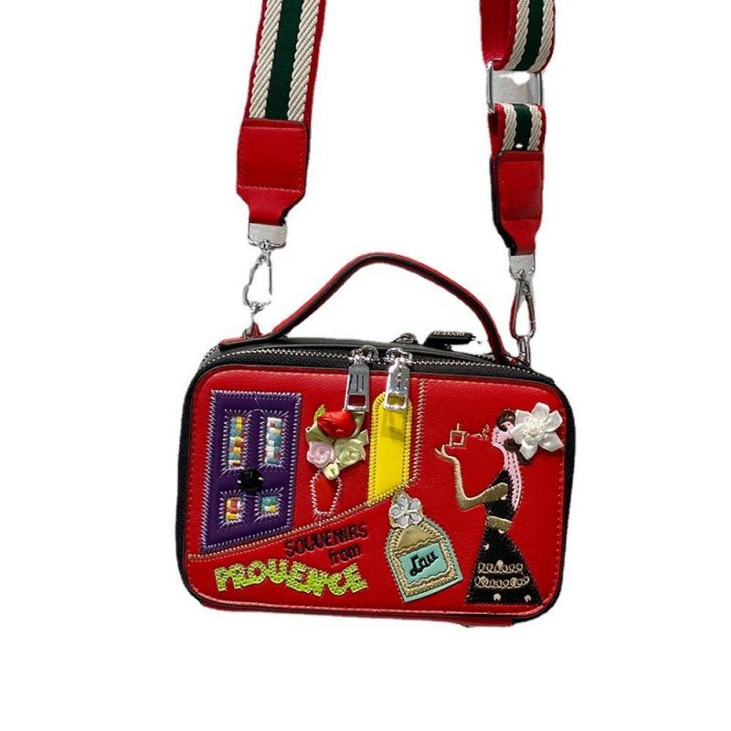 Bag Niche Design Women'S Bag Cartoon Embroidery Contrasting Color Handbag Women'S Creative Shoulder Messenger Bag Small Bag