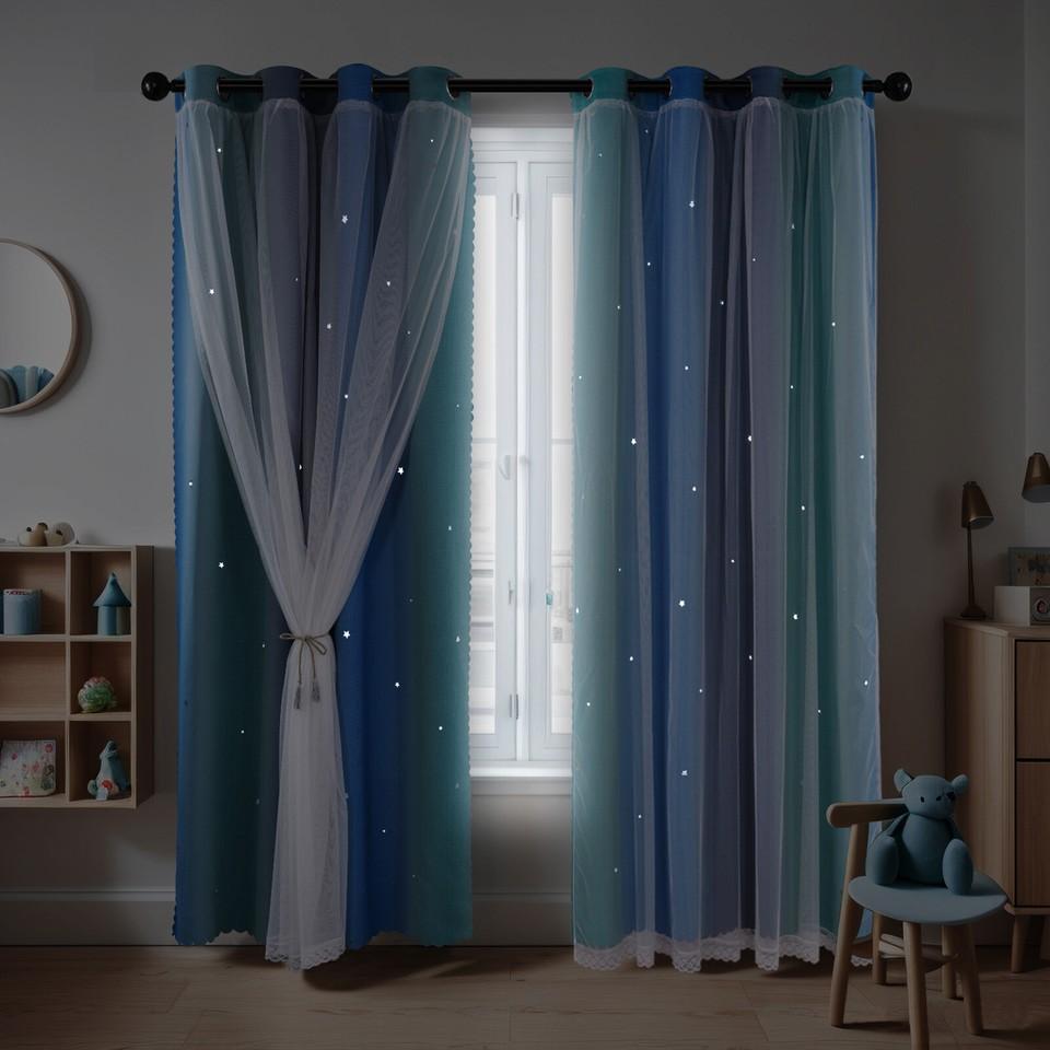 Children's Room Curtains with Eyelets, Voile Eyelet Curtains, Star Curtains