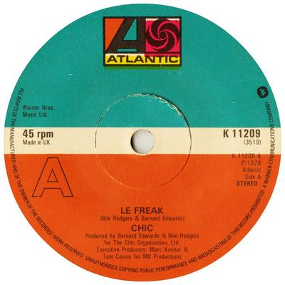 7-palcový singel CHIC - Le Freak K11209 Atlantic 1978 UK Soul/Funk Použitý