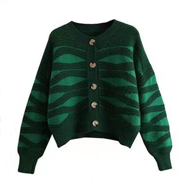 Cardigan Sweater 2023 Autumn Wave Stripe Sweater for Women Design Sense Knitted Cardigan Versatile and Lazy Sweater Female Coat