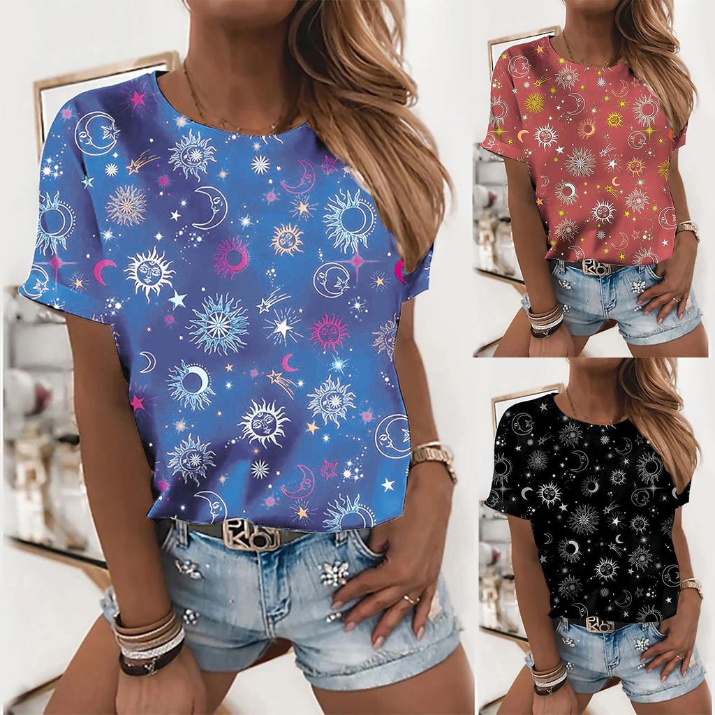 Women's Fashion Casual  Print Flowy Loose Short-Sleeved T-Shirt Tops