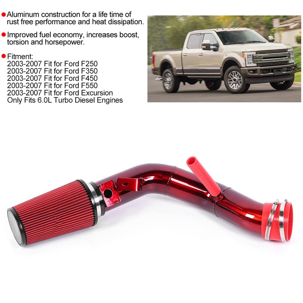 Red Aluminum Cold Air Intake Kit Fit for Ford F250 F350 F450 F550 6.0L 2003‑2007