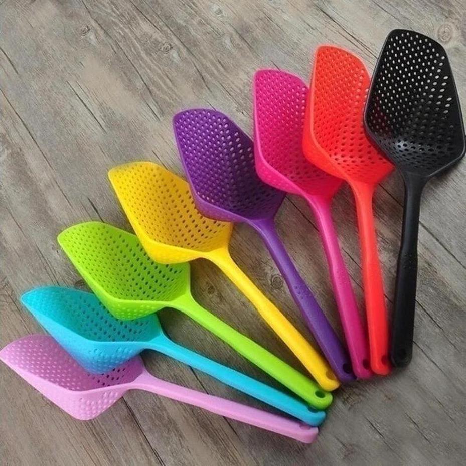 1 Pcs Colorful Nylon Soup Ladle Spoon Strainer Anti Scald Skimmer Mesh Filter Colander Kitchen Cooking Tool