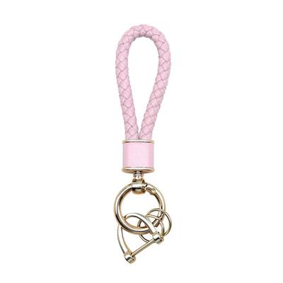 Porte-clés tressé en cuir véritable BroLuka avec cuir doré et anneau en alliage pour clés de voiture et de maison