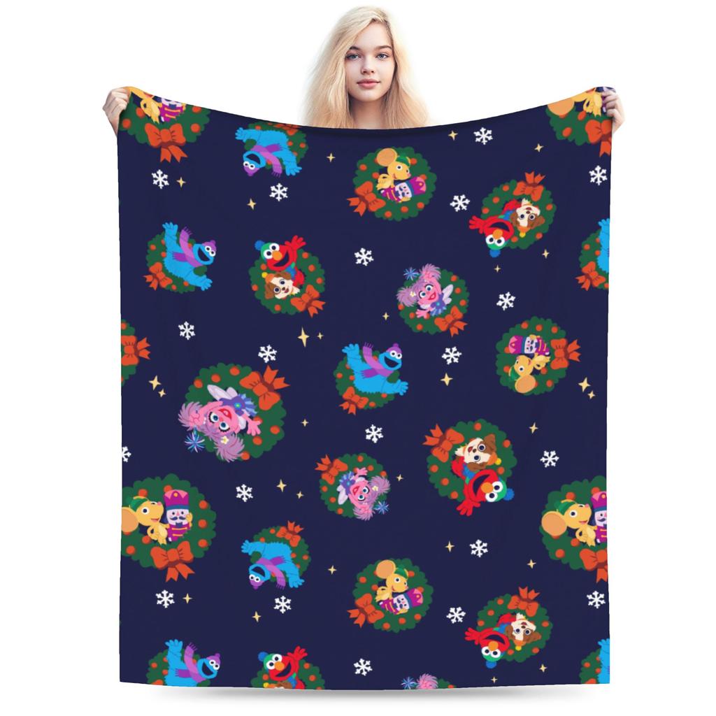 S-Sesame Street Elmo Cookie Wool Blanket Sesame Street Cartoon Comedy Funny Throw Blanket for Home 125*100cm Bedspreads