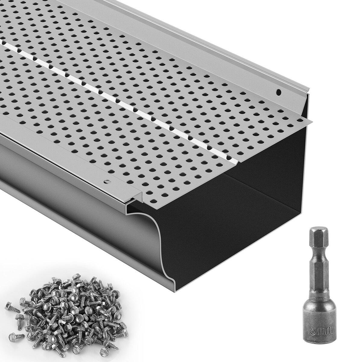 Protection de gouttière, Largeur 152 mm, Filtre à feuilles en aluminium Couvercle de gouttière DIY, 52 PIÈCES Longueur totale 528 cm, Diamètre des trous 4 mm et Épaisseur 0,5 mm Raptor Gutter Guards Convient