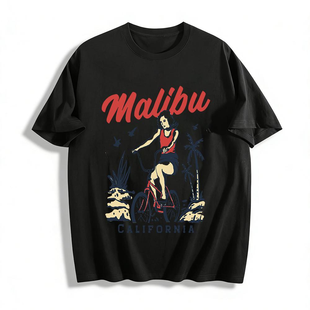Malibu California Cycling Print Casual Tee Pure cotton T-shirt XXS