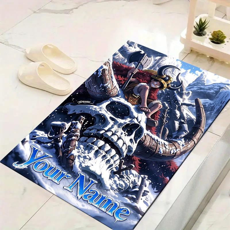 Custom 1Pc Anime Girl Giant Skull Flannel Personalized Rug Non Slip Floor Mat Soft Carpet for Living Bedroom Office Home Decor Gift
