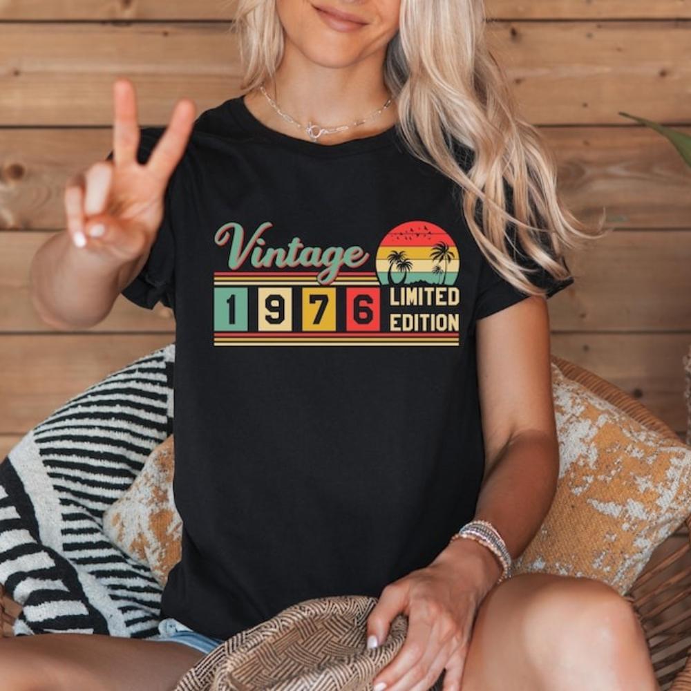Vintage 1976 Limited Edition Birthday T-Shirt Classic Retro Style Graphic Printed Tshirt Men Women Fashion Tops S