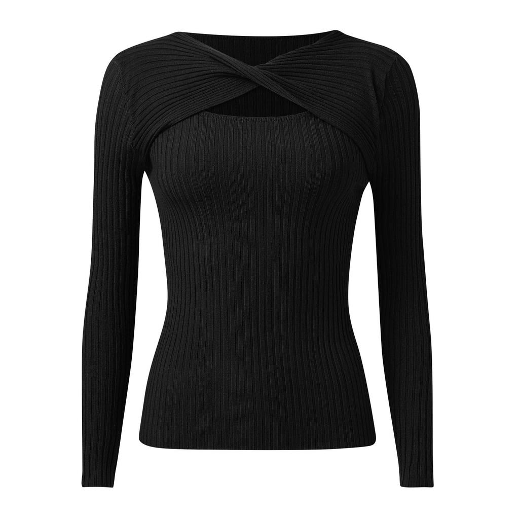 Women's Fashion Casual Solid Color Sweater Long Sleeve Slim Sweater Pullover Top