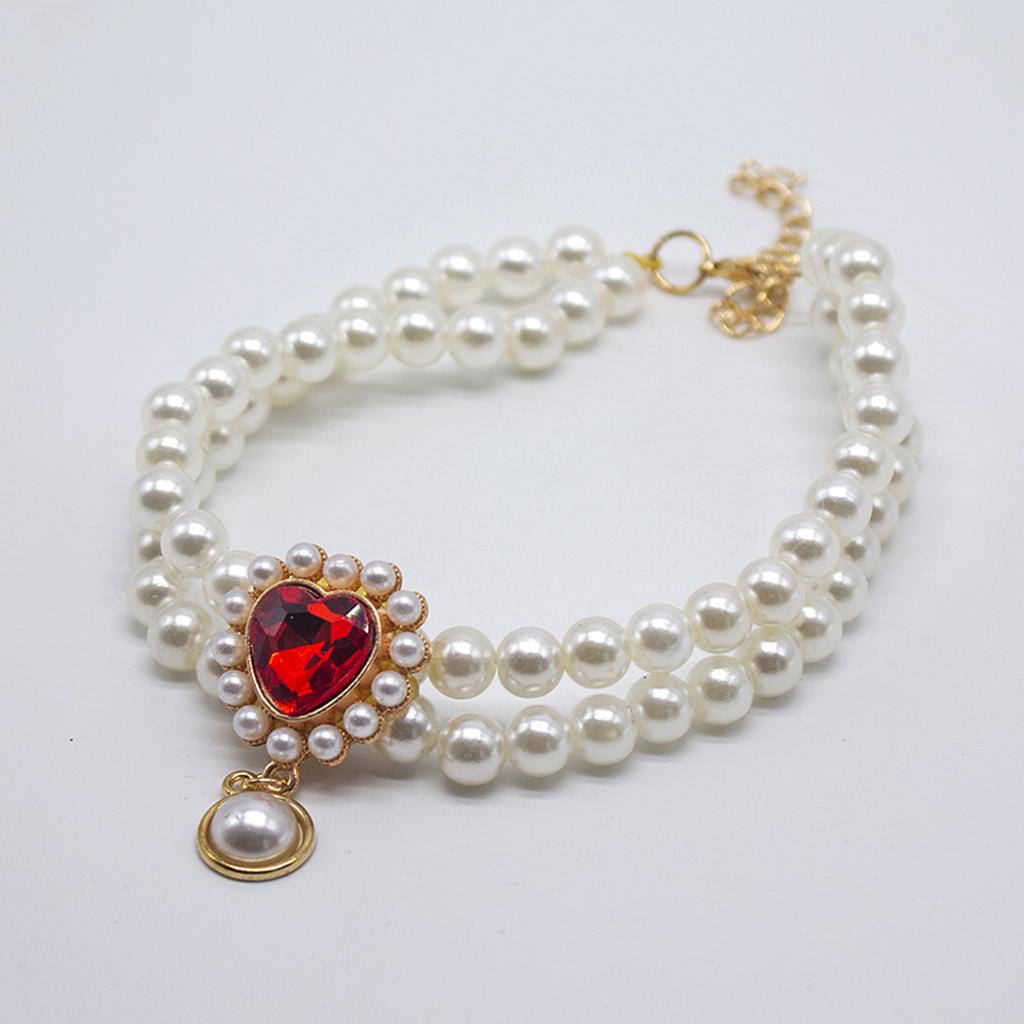 Cute Girl Pearl  Collar  Collars for Girl S with Small Heart Shape Rhinestone Adjustable Length  Collar
