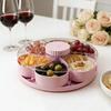Divided Spin Serving Tray for Snack Dips Party Appetizers Rotating Snack Box Container with Lid Flower Shape Multi-Compartment Susan Organizer for