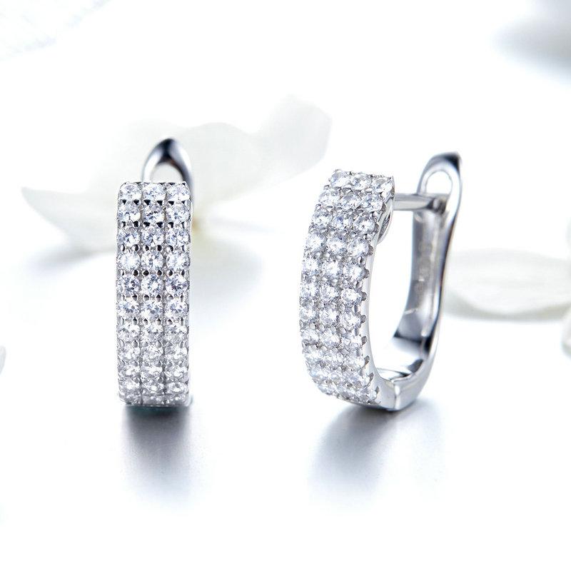 Bamoer 925 Sterling Silver Shining Clear  CZ Cubic Zircon Stud Earrings for Women Classic Fashion Earrings
